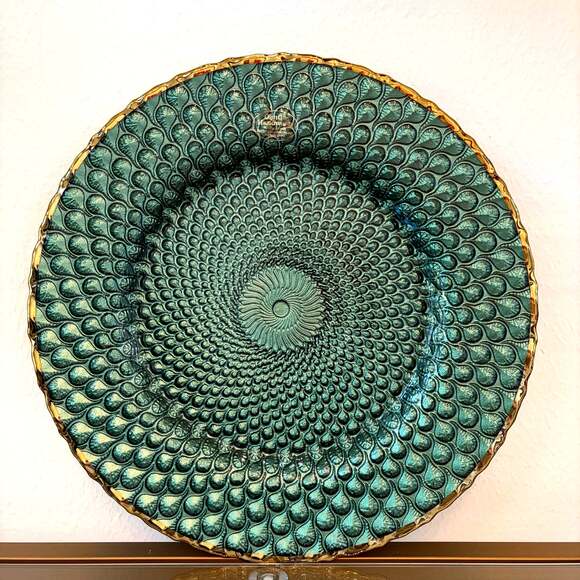 Unbranded Other - Luxe Emerald Green Peacock Turkish Glass Charger Plate 13in Holiday Decor New
